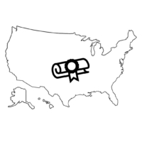 Outline of a US map and diploma icon overlay