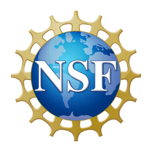 NSF logo: Globe image with gold cog around it; white letters NSF