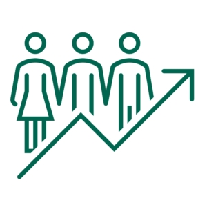 Image with a trend line overlayed on a silhouette of three people.