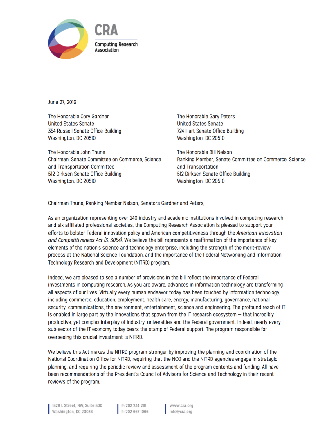 CRA Releases Letter Endorsing American Competitiveness and Innovation Act GovAffairs